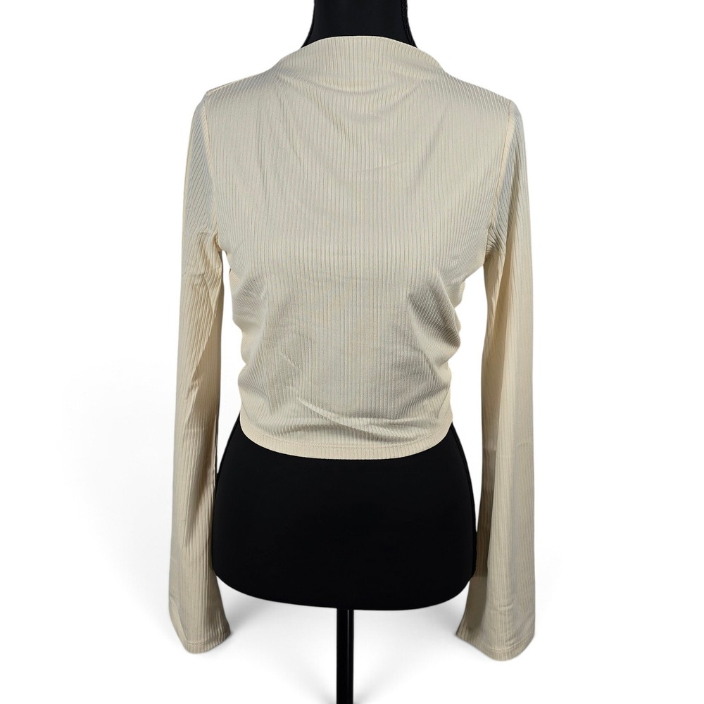 Band of the Free Top Womens S Open Back Tie Ribbed Bell Sleeve Cream NWT Boho